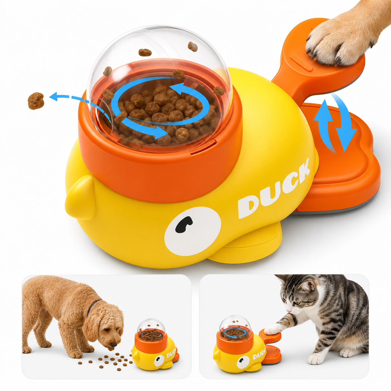 Yellow Duck Treat Dispenser | Interactive Enrichment Toy for Dogs & Cats